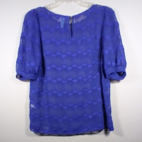 Aina Be Semi Sheer Royal Blue Short Sleeve Peasant Style Blouse Size:S - Picture 5 of 14